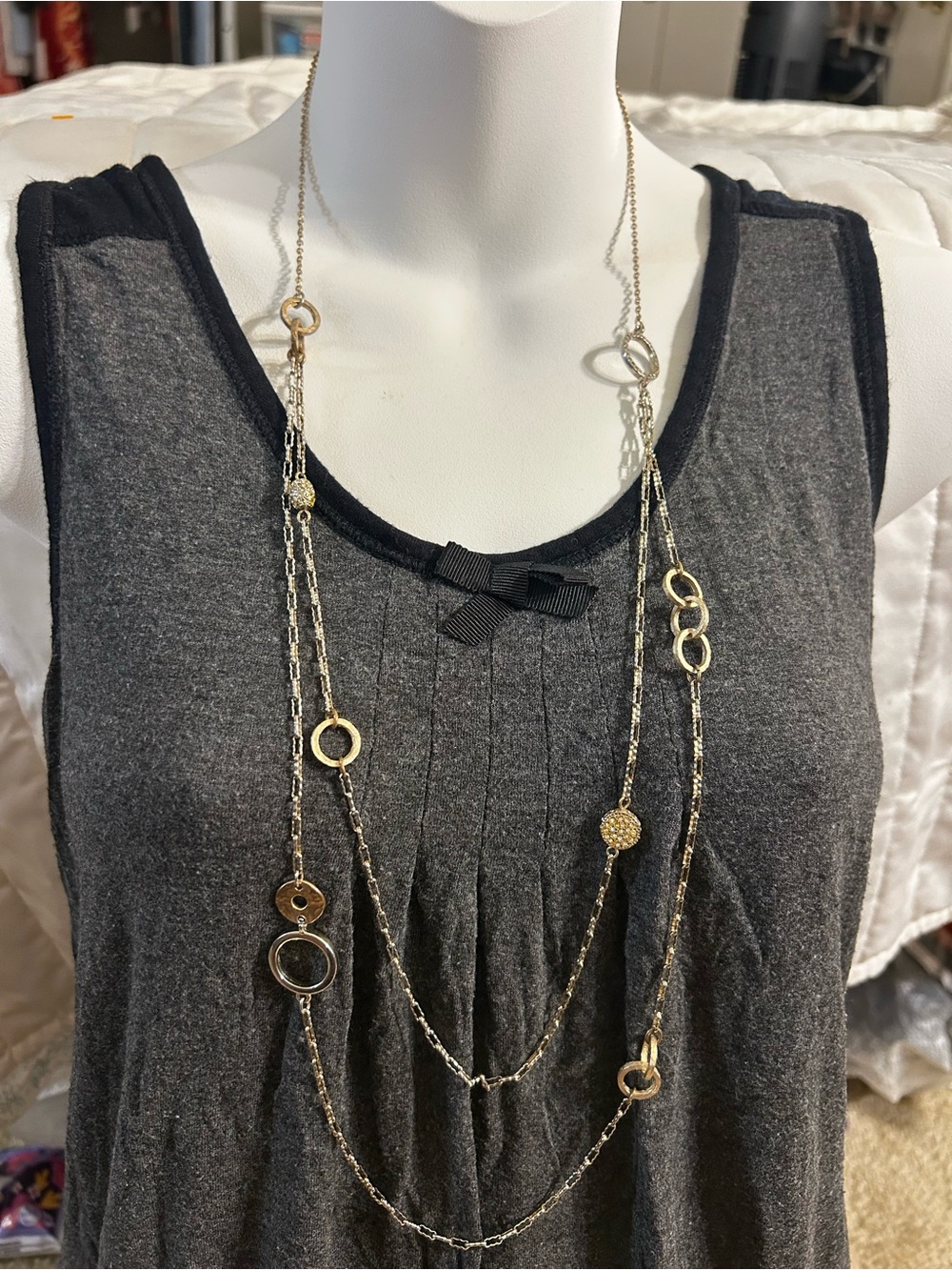 Mixed Metal Layered Station Necklace w/ Pave Crystals